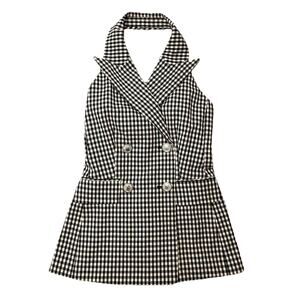 Veronica Beard Vest Enfield Gingham Cotton-blend Twill Halterneck Black/White 0
